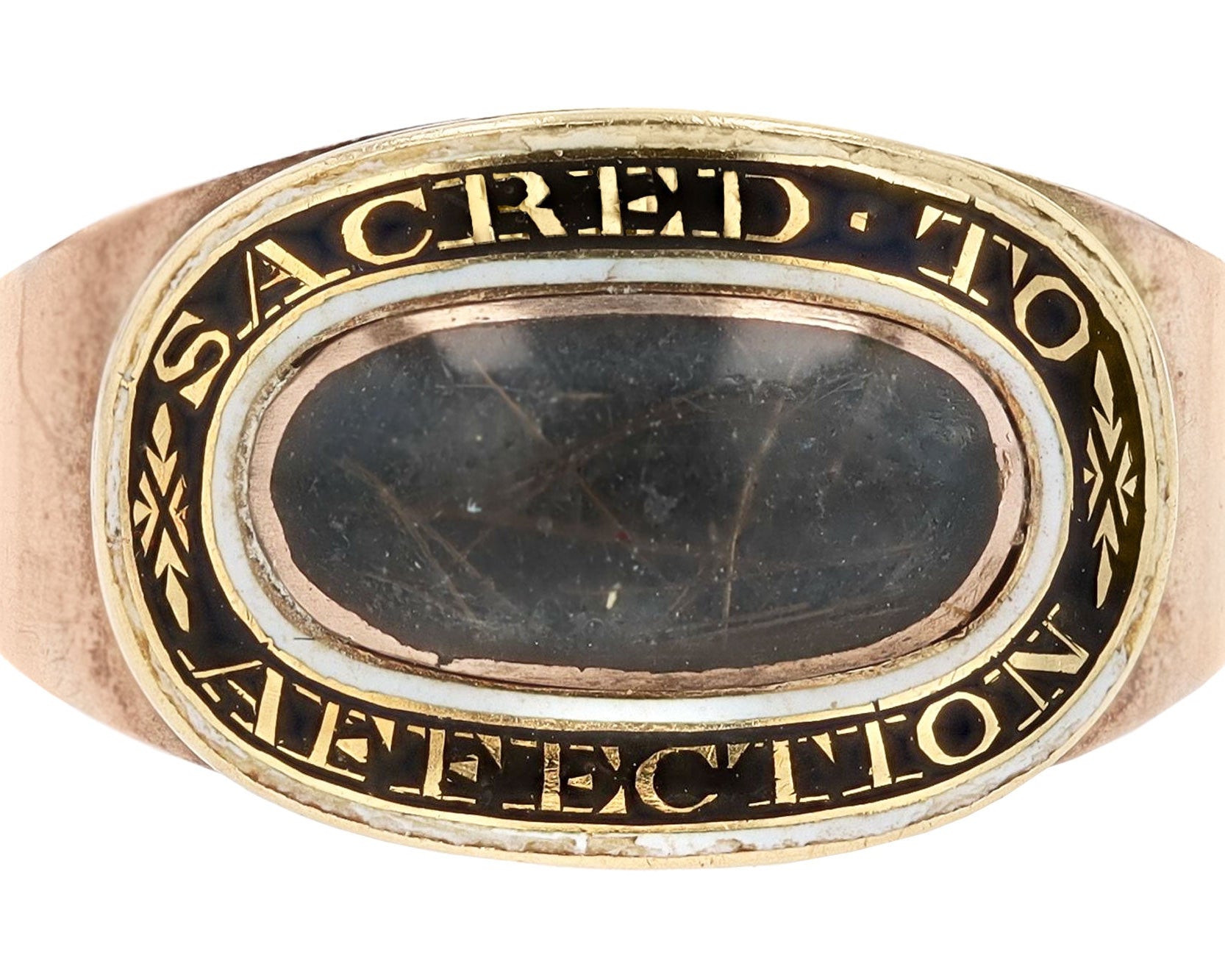 Victorian Hair & Enamel "Sacred to Affection" Mourning Ring