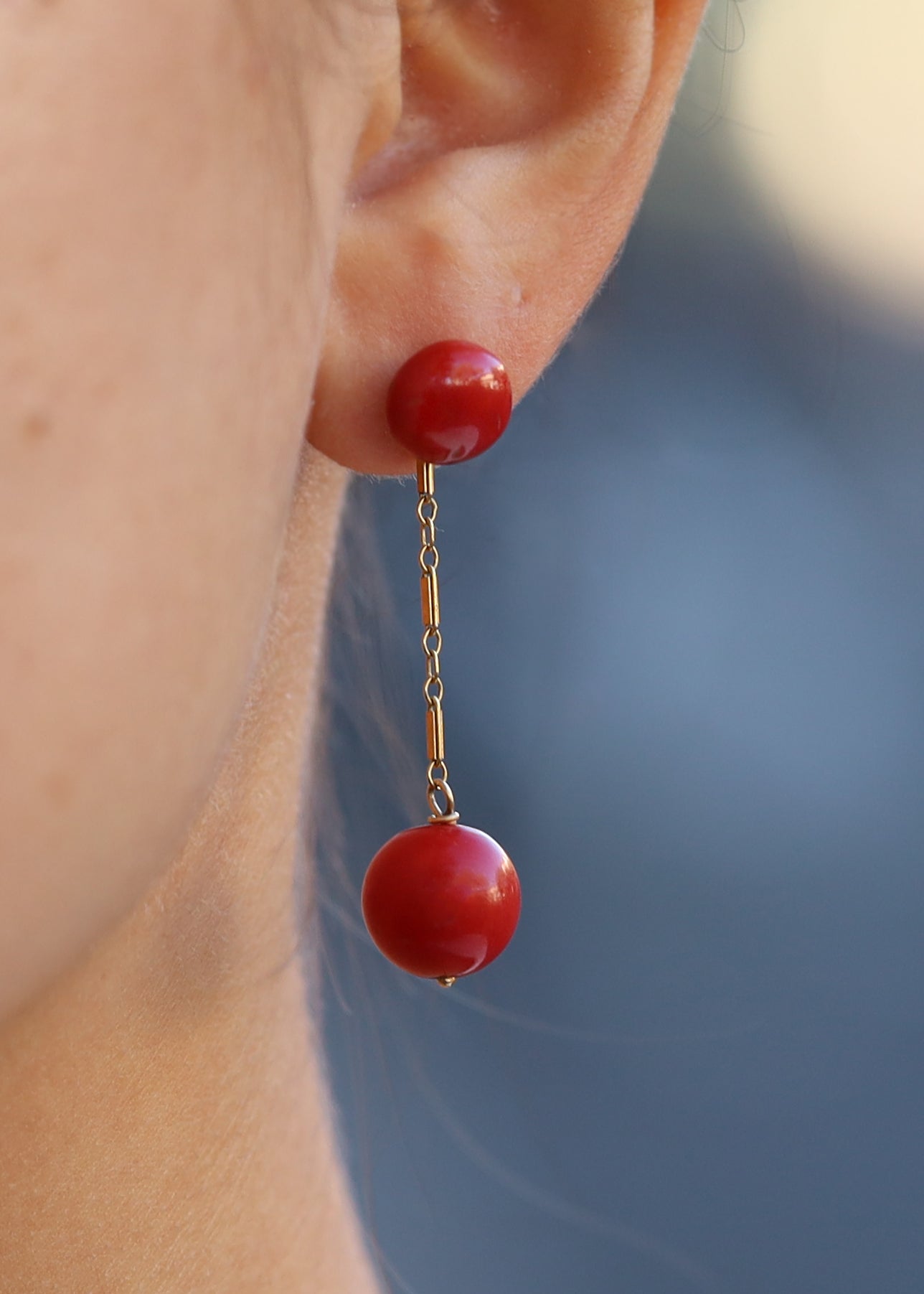 Victorian Red Coral Drop Enhancer Earrings