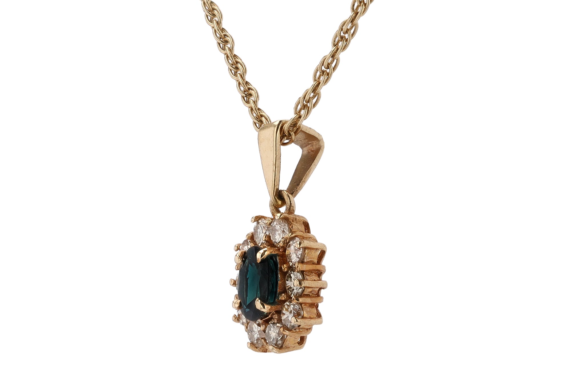 Vintage 0.48 Carat Blue Sapphire and Diamond Halo Necklace