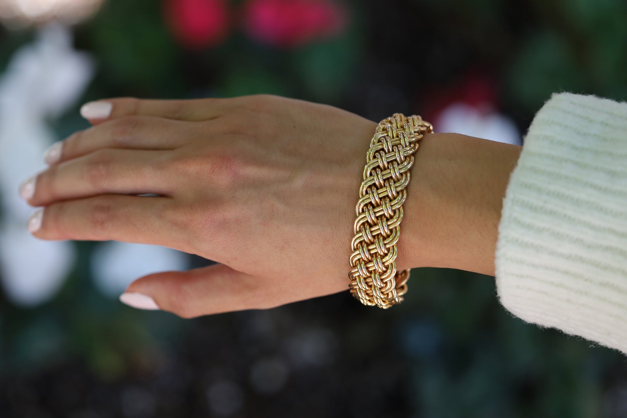 Vintage 14k Gold French Woven Bangle Cuff Bracelet