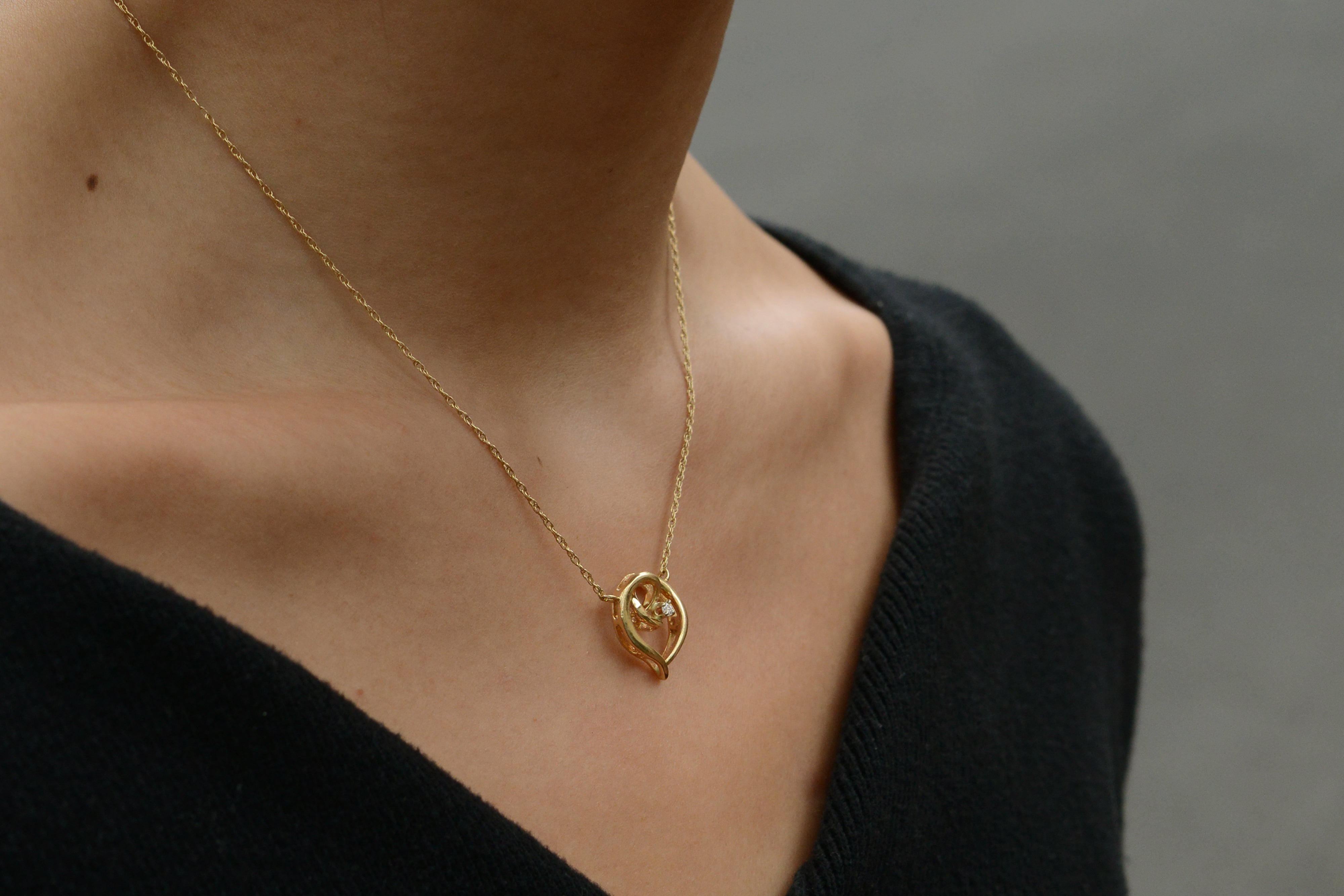 Vintage 14k Yellow Gold Diamond Heart Necklace