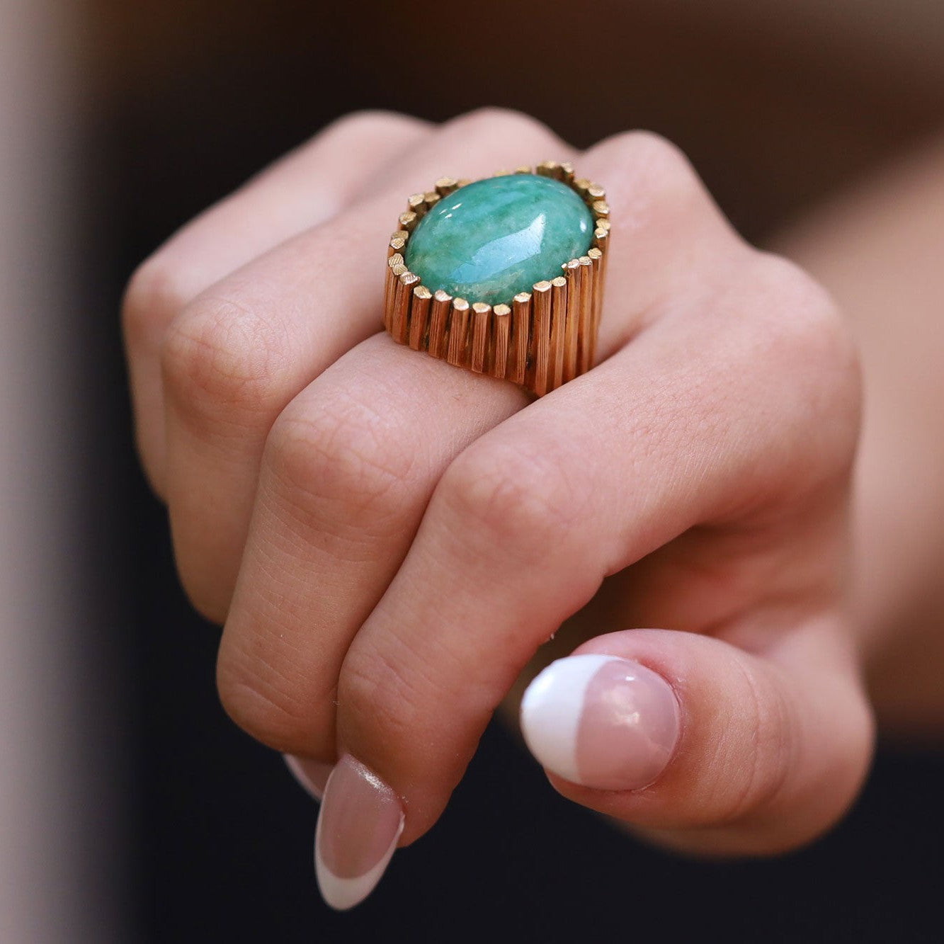Vintage 1960s 15 Carat Jadeite Modernist Cocktail Ring