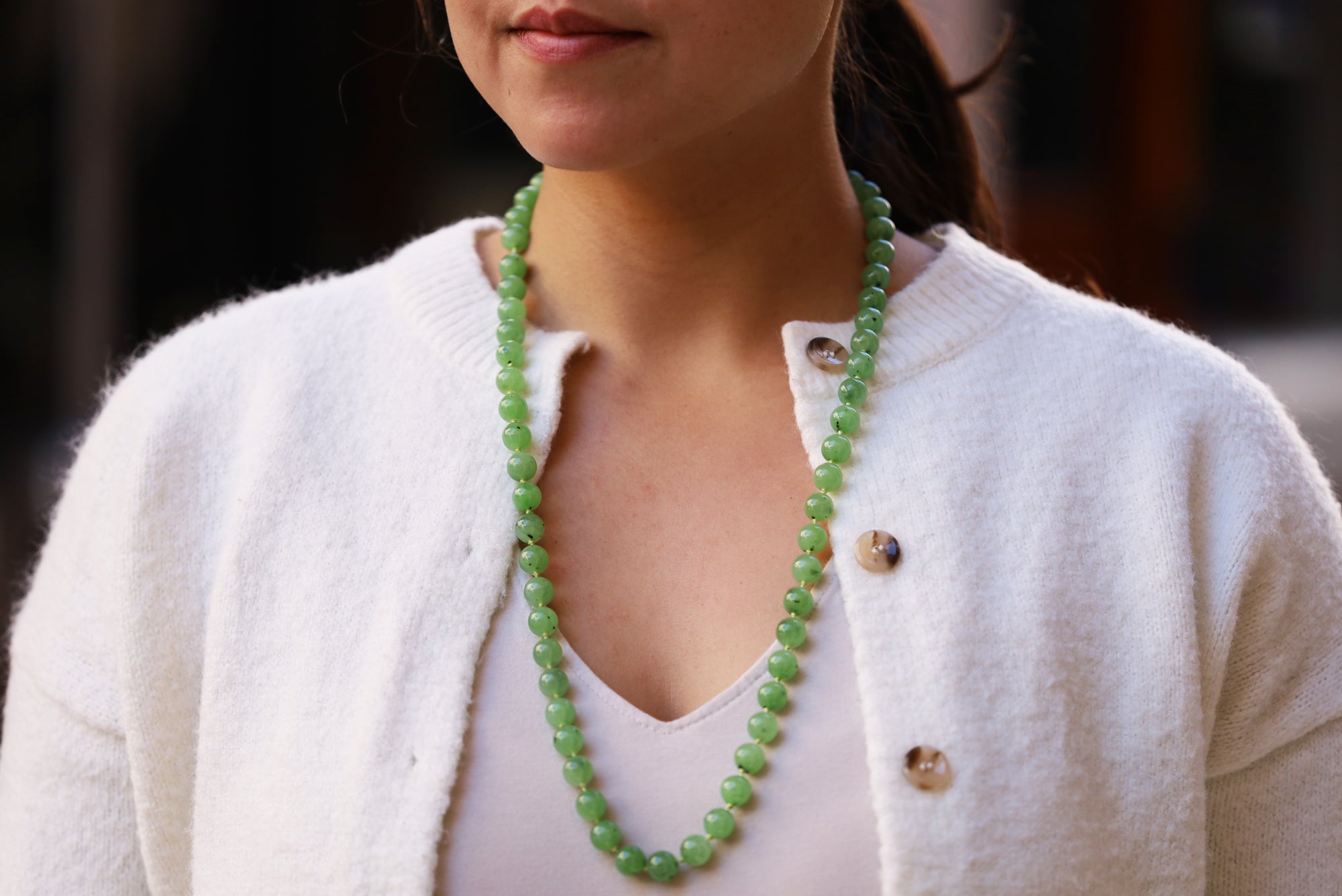 Vintage 1960s Gump's Untreated Siberian Jade Bead Necklace