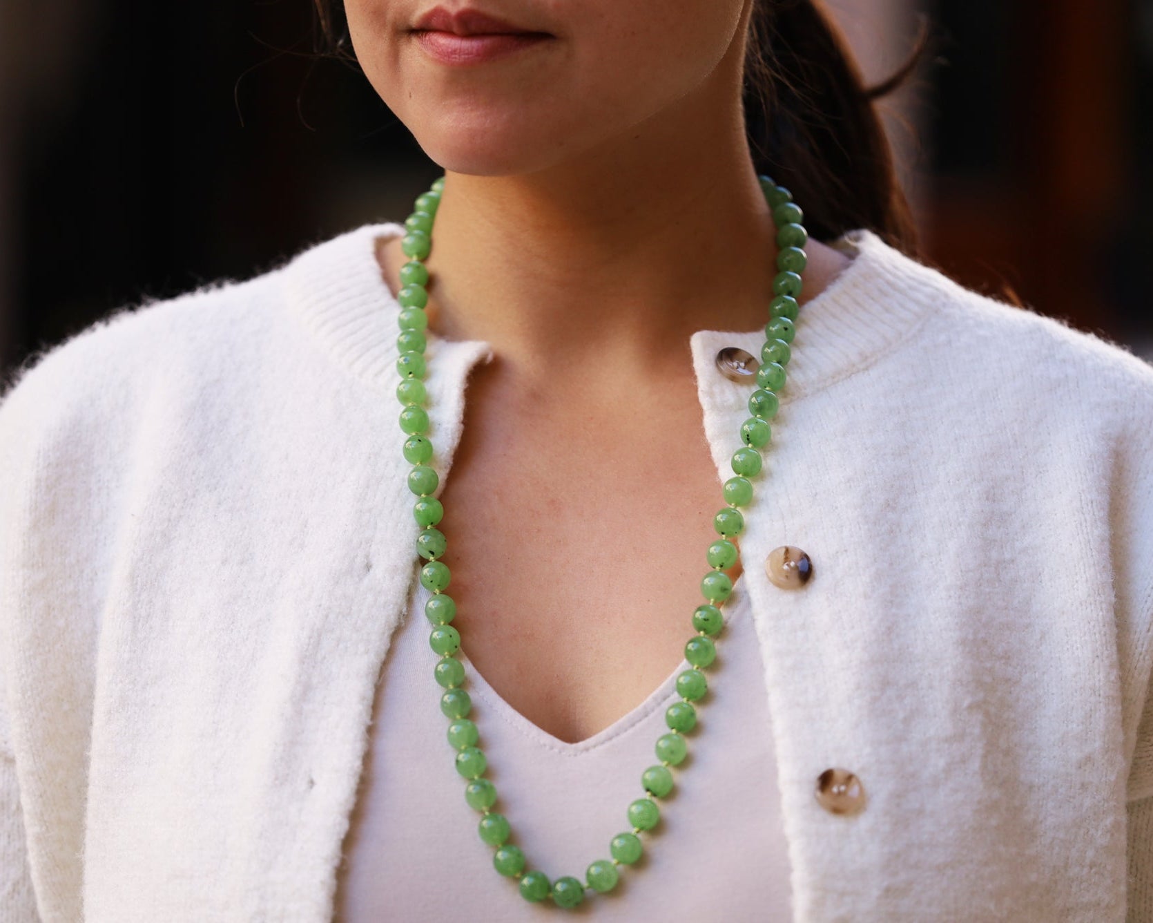 Vintage 1960s Gump's Untreated Siberian Jade Bead Necklace