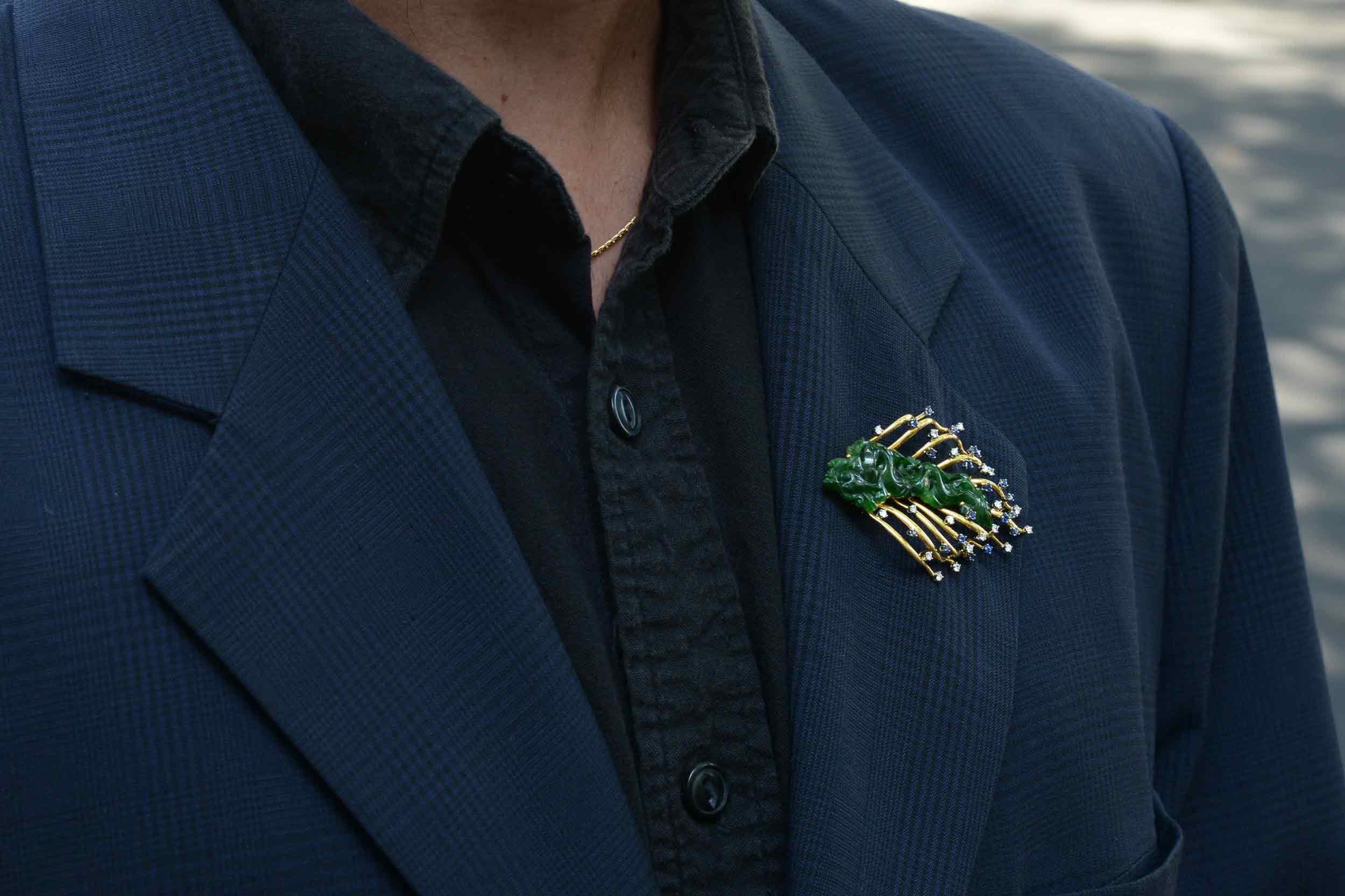 Vintage 1960s Imperial Jade Dragon Brooch Pin