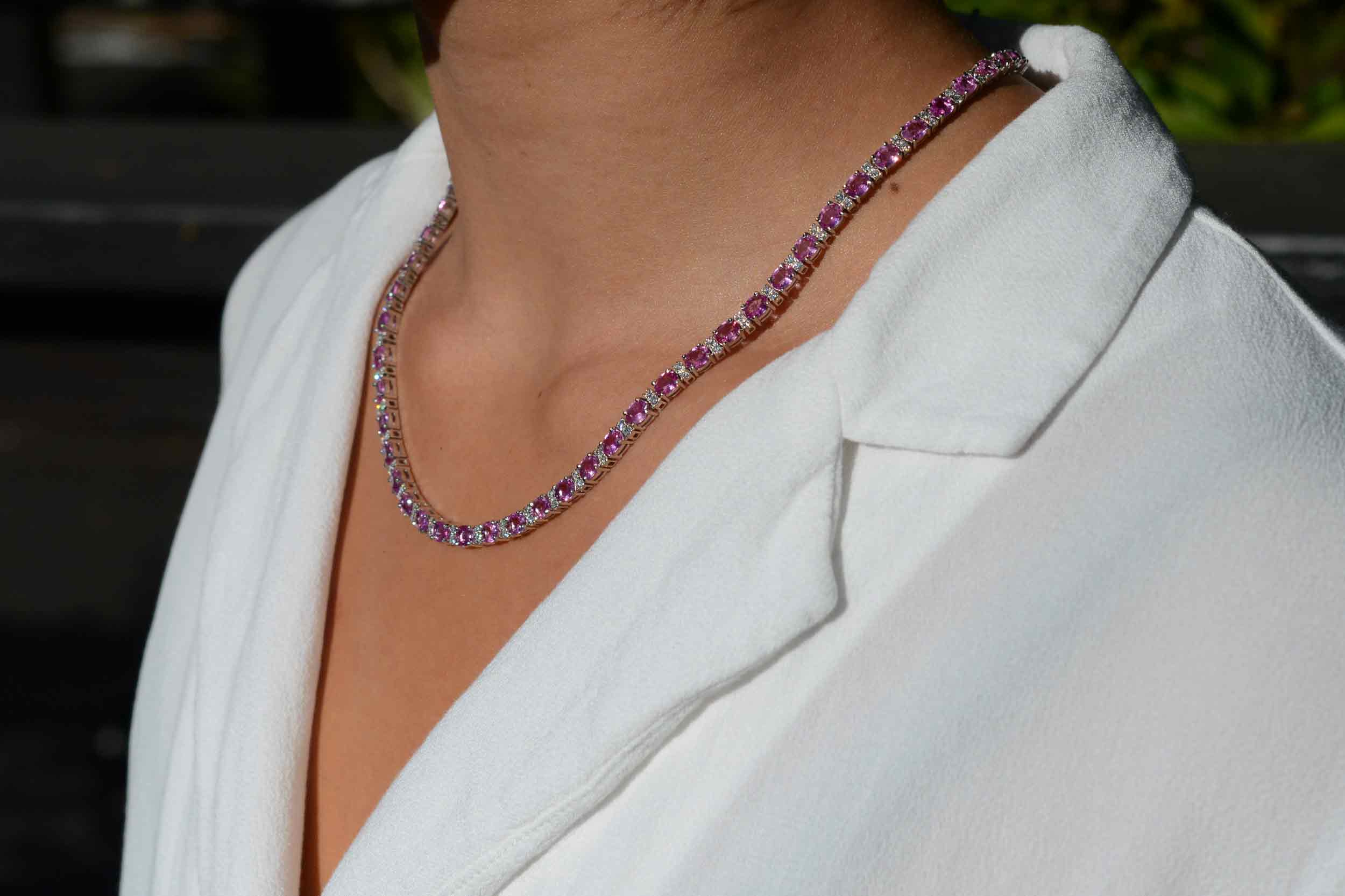 Vintage 1990s Estate 23 Carats Pink Sapphire and Diamond Riviera Necklace