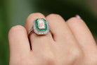 Vintage 1.45 Carat Emerald Cut Diamond & Emerald Engagement Ring