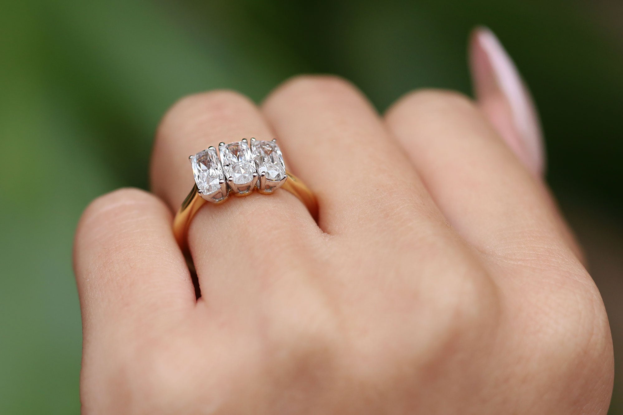 Vintage 1.80 Carat Cushion Cut Diamond 3 Stone Engagement Ring
