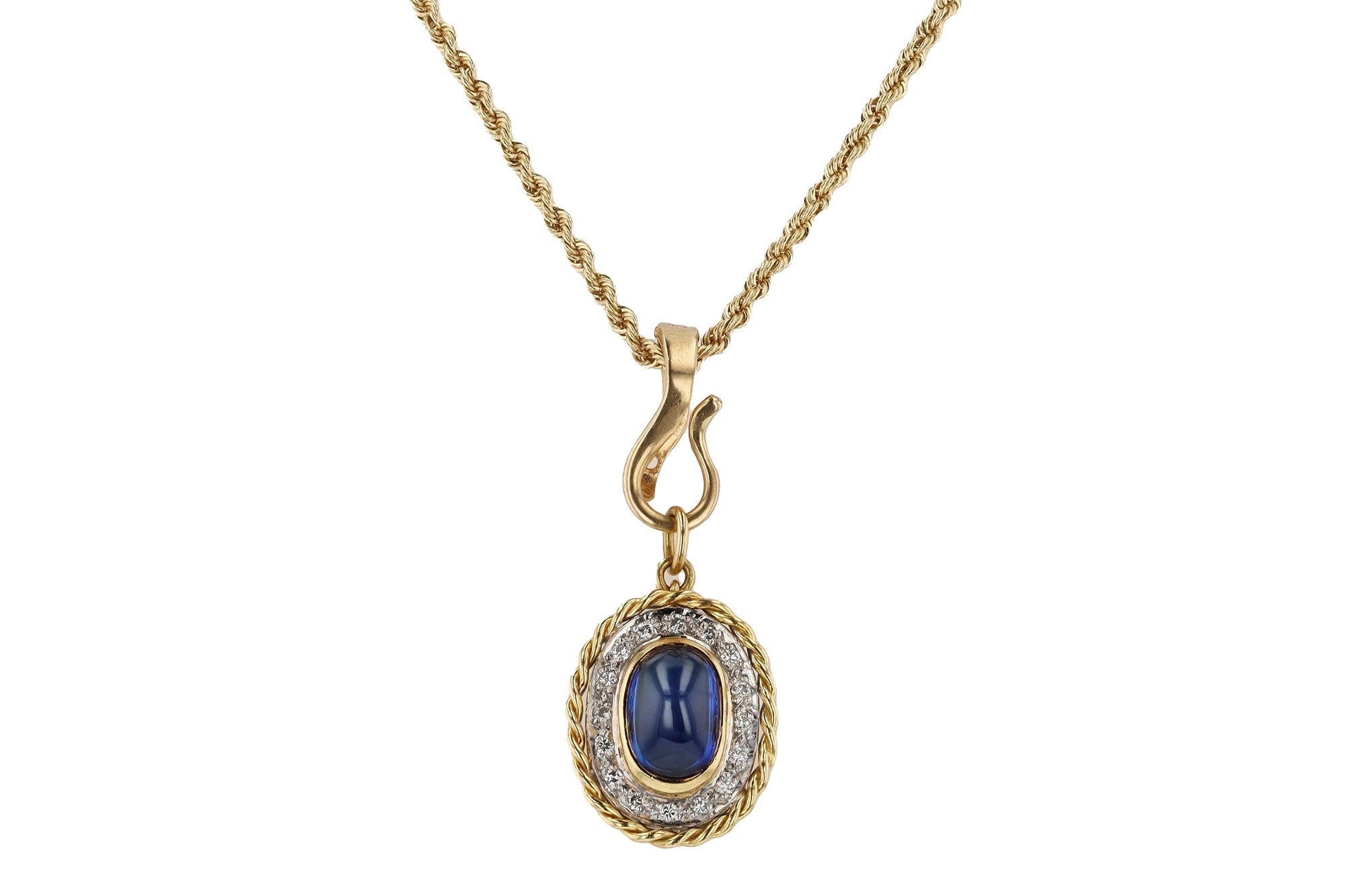 Vintage 2.50 Carat Cabochon Sapphire and Diamond Pendant Enhancer Necklace