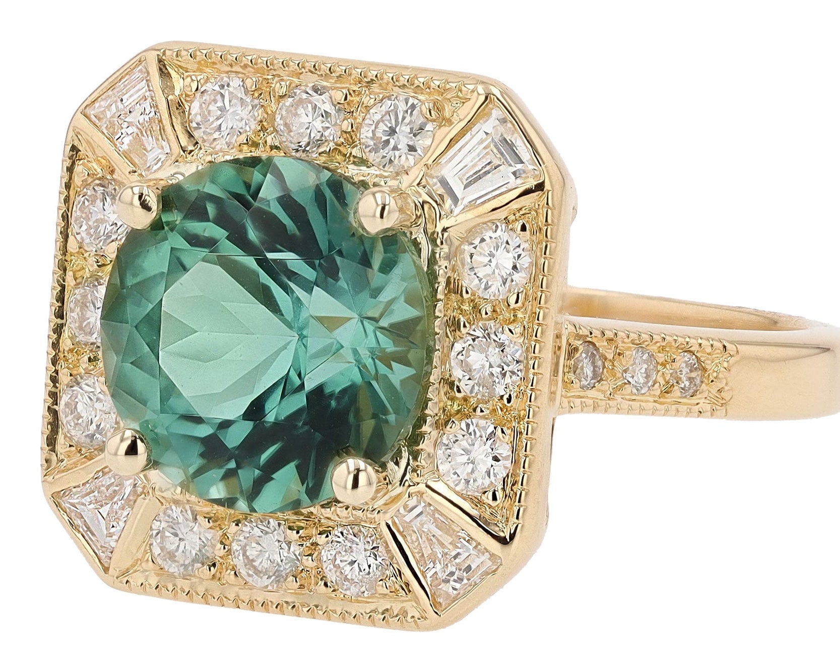 Vintage 3 Carat Green Tourmaline and Diamond 18k Gold Cocktail Engagement Ring