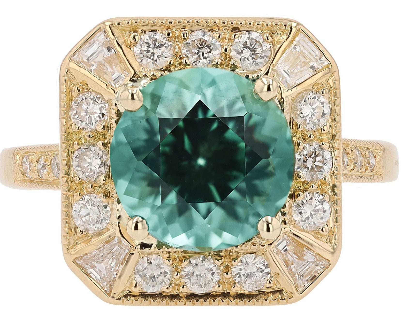 Vintage 3 Carat Green Tourmaline and Diamond 18k Gold Cocktail Engagement Ring