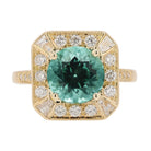 Vintage 3 Carat Green Tourmaline and Diamond 18k Gold Cocktail Engagement Ring