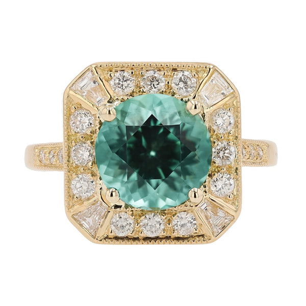 Vintage 3 Carat Green Tourmaline and Diamond 18k Gold Cocktail Engagement Ring