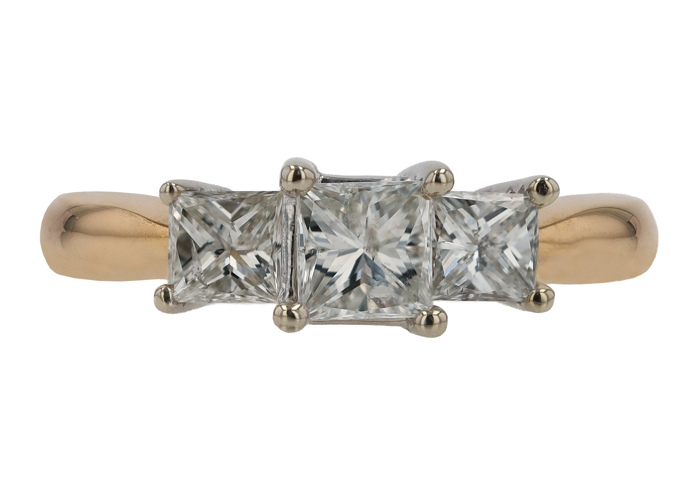 Vintage 3 Stone 1.10 Ctw Princess Cut Diamond Engagement Ring
