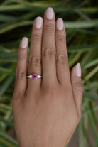 Vintage 3 Stone Ruby Diamond Gemstone Engagement Ring
