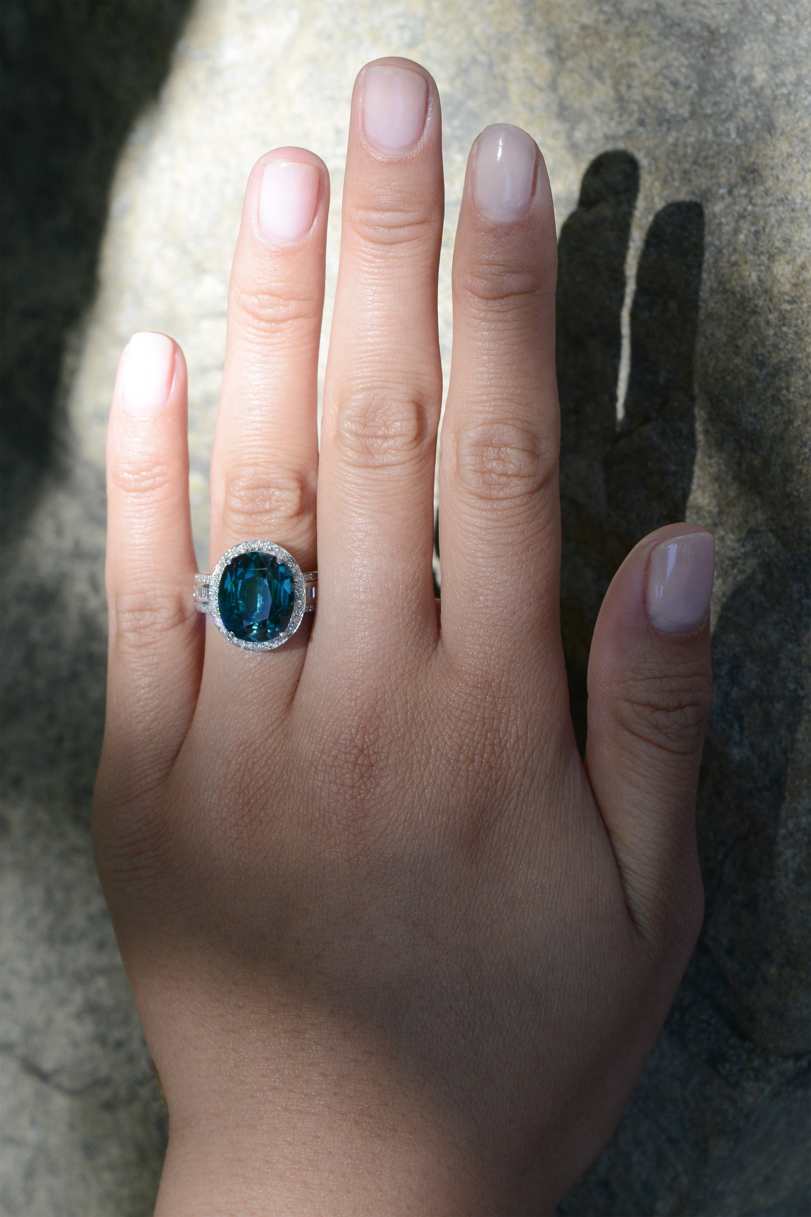 Vintage 9.40 Carat Indicolite Tourmaline and Diamond Cocktail Ring
