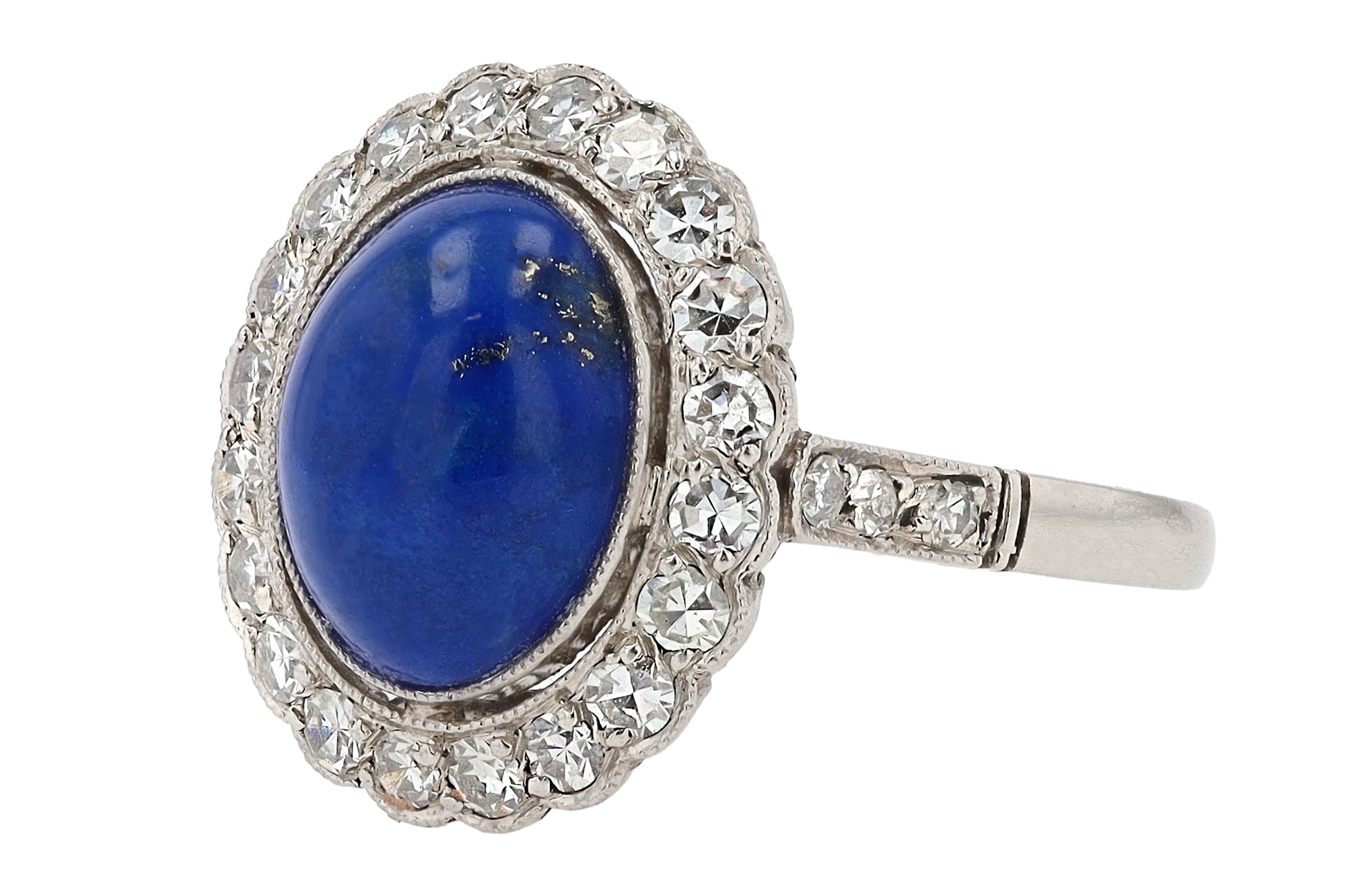 Vintage Art Deco Style Lapis Lazuli Diamond Platinum Gemstone Engagement Ring