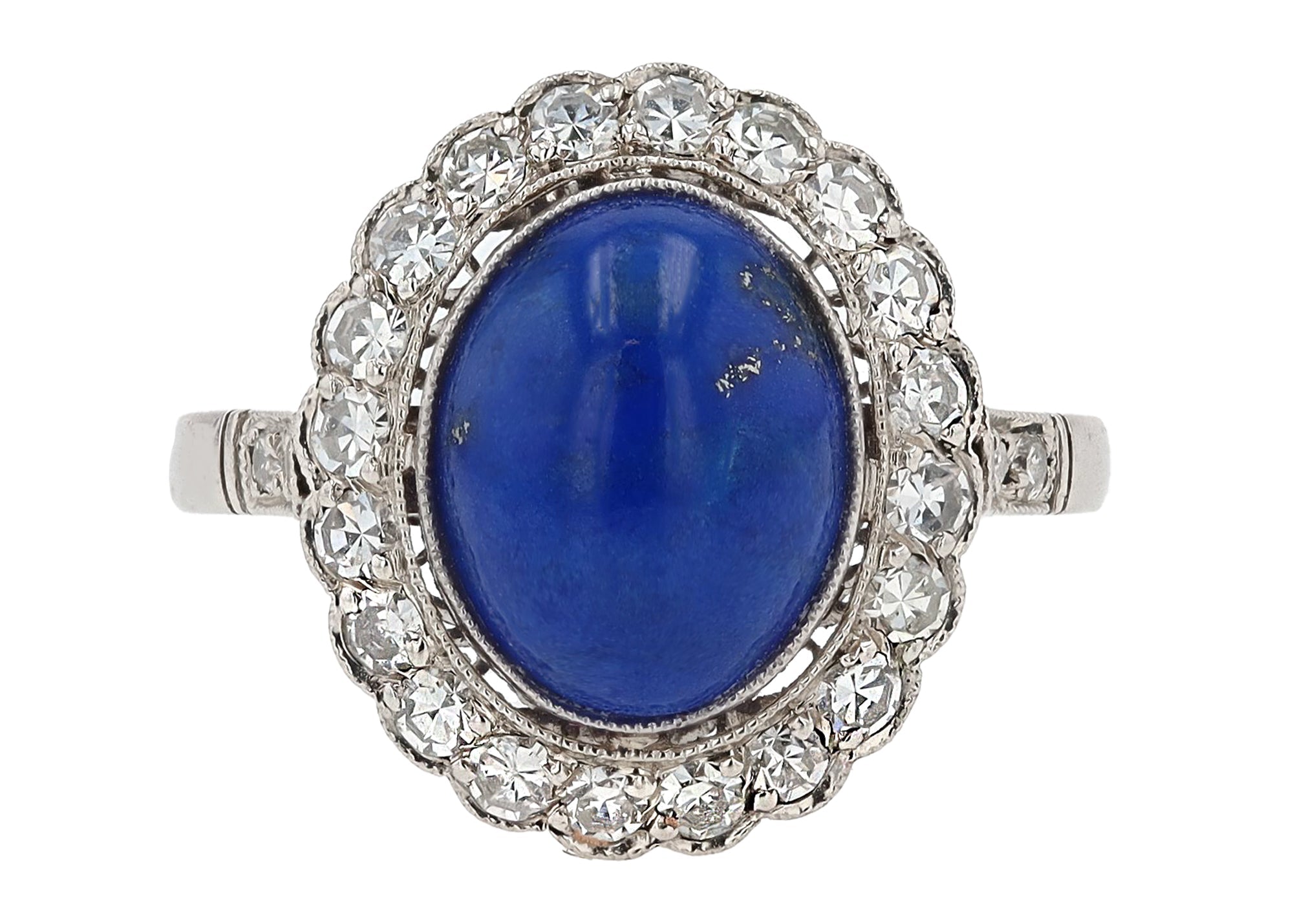 Vintage Art Deco Style Lapis Lazuli Diamond Platinum Gemstone Engagement Ring