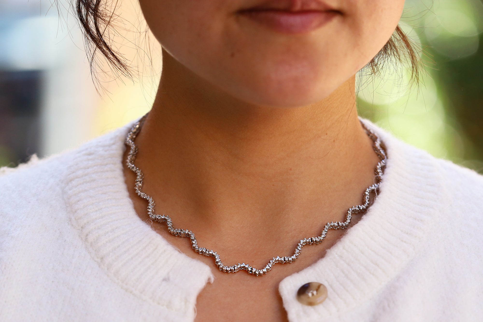Vintage Classic Wavy 2.50 Carat Diamond Tennis Necklace