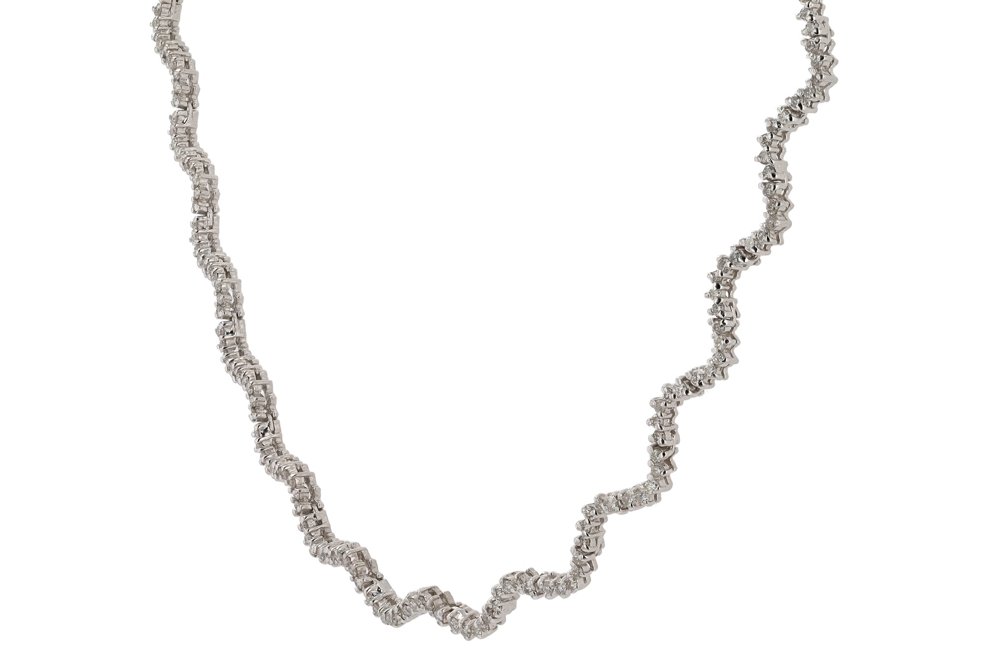Vintage Classic Wavy 2.50 Carat Diamond Tennis Necklace