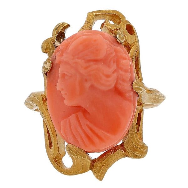 Antique Art Nouveau Coral Cameo Ornate Ring