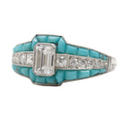 Vintage Emerald Cut Diamond and Turquoise Engagement Ring