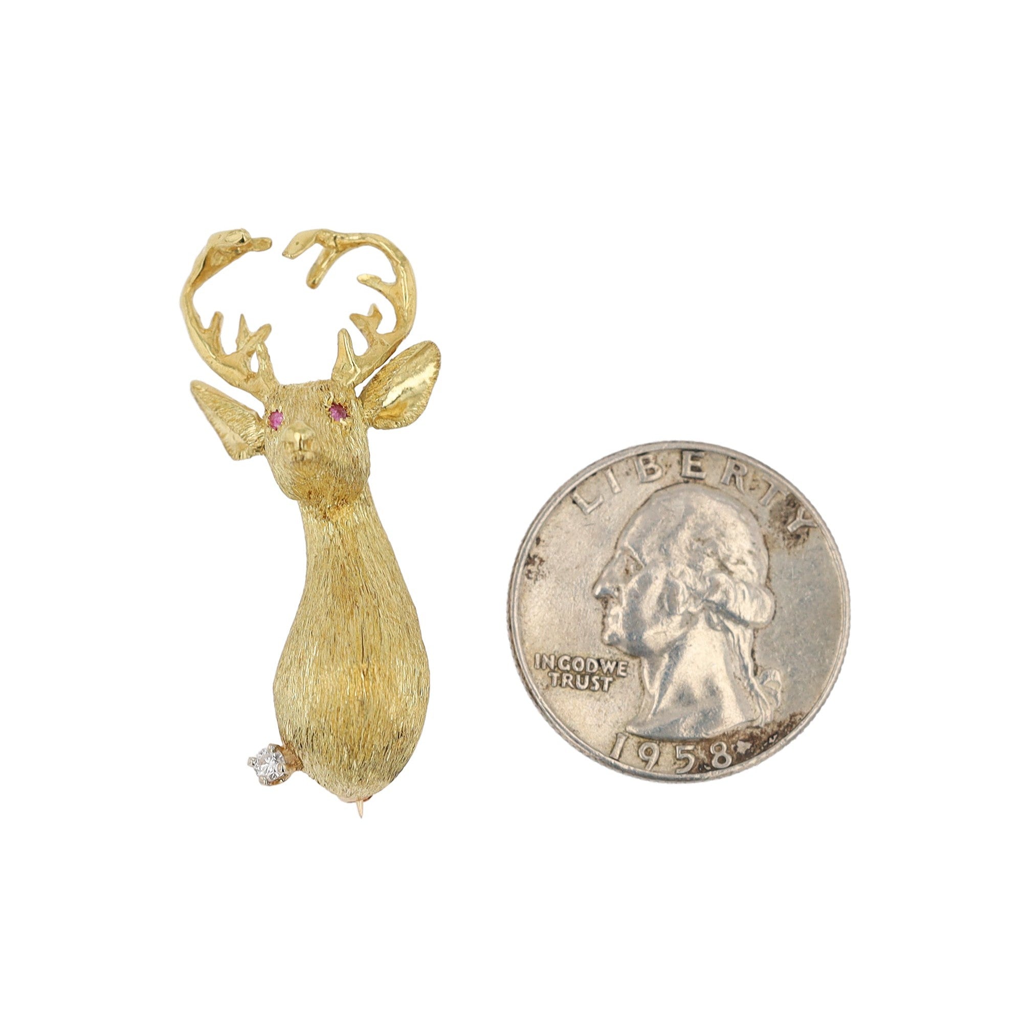 Vintage Estate 18K Yellow Gold Deer Brooch Pin