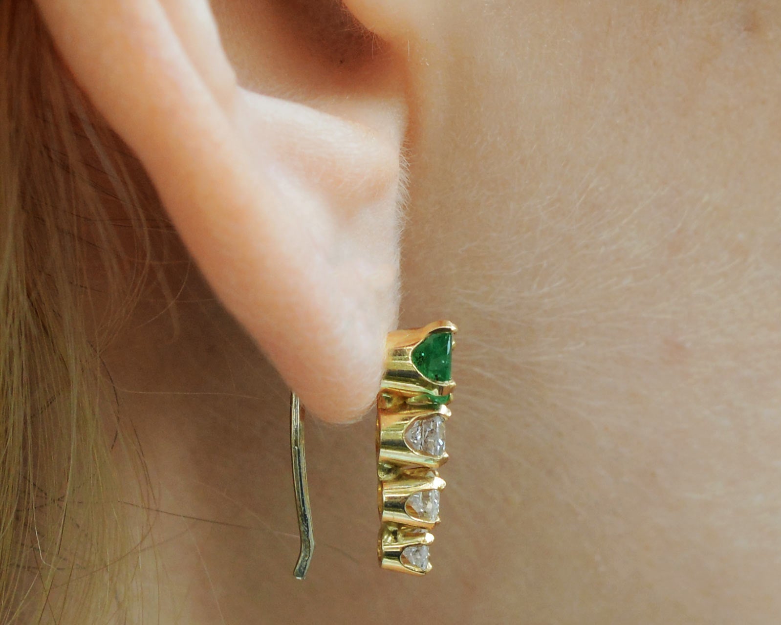 Vintage Estate Emerald & Diamond Contoured Drop Earrings