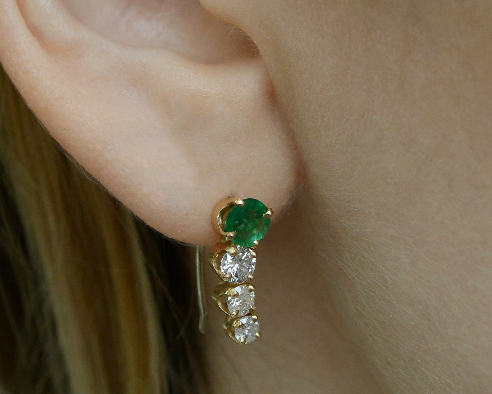 Vintage Estate Emerald & Diamond Contoured Drop Earrings