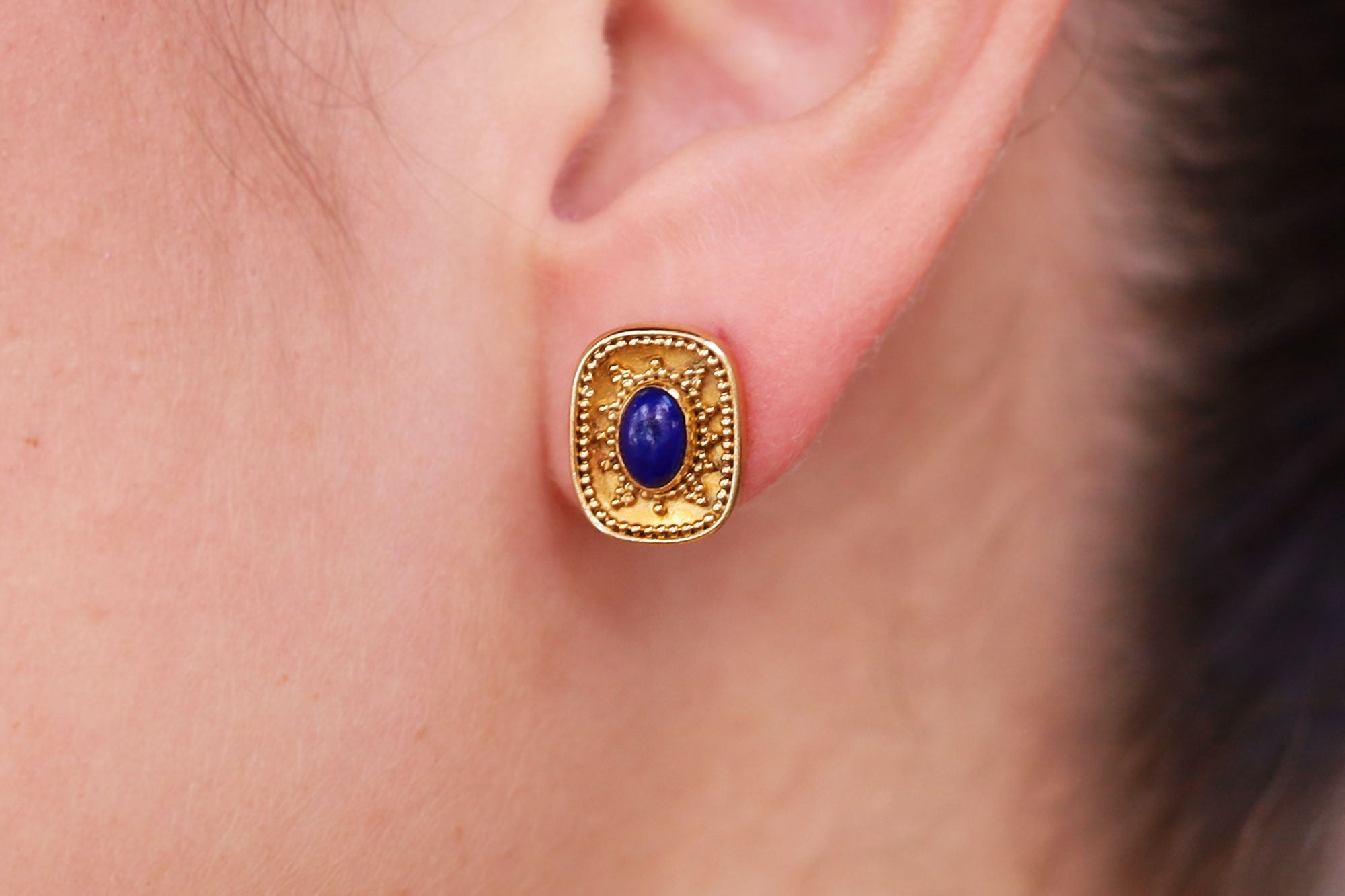 Lapis Lazuli and 22k Gold Stud Earrings