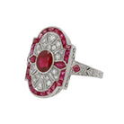 Vintage Filigree Ruby Diamond Shield Engagement Ring