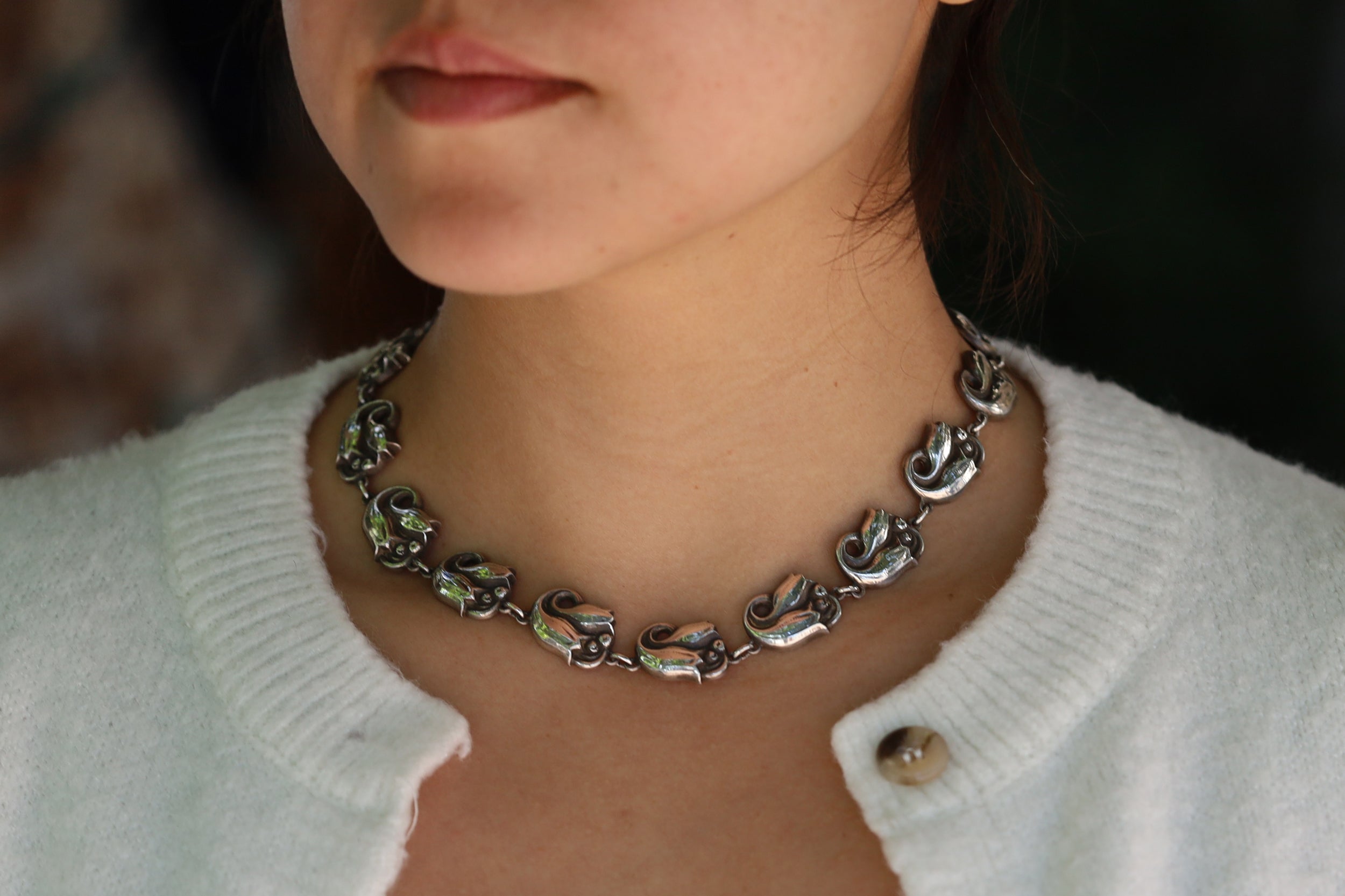 Vintage Georg Jensen Silver Tulip La Paglia Necklace