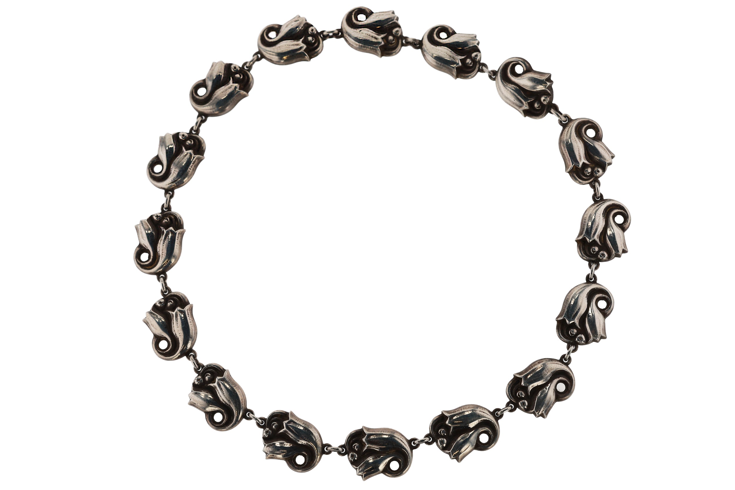 Vintage Georg Jensen Silver Tulip La Paglia Necklace