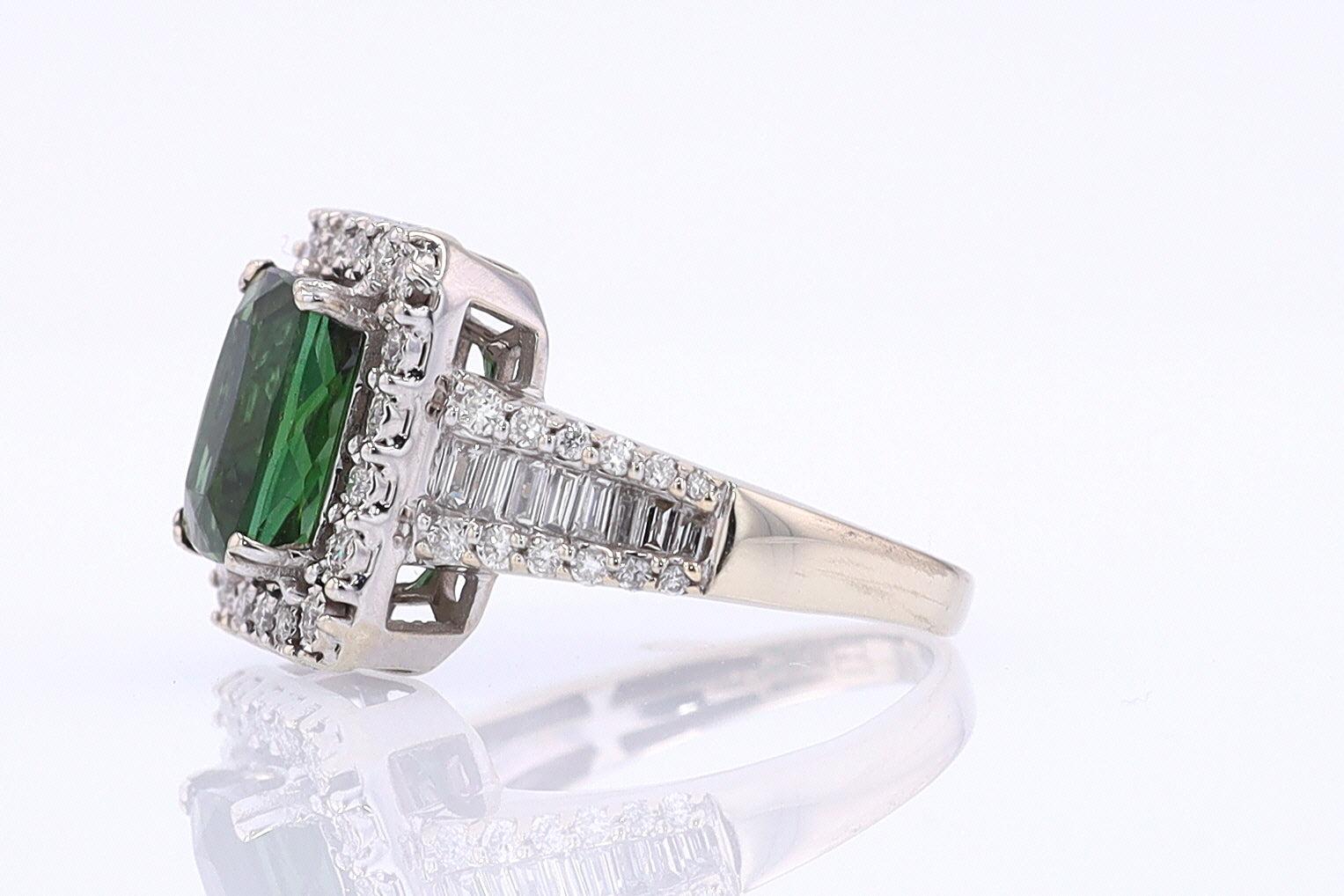Vintage Green Tourmaline Diamond Halo Gemstone Engagement Ring