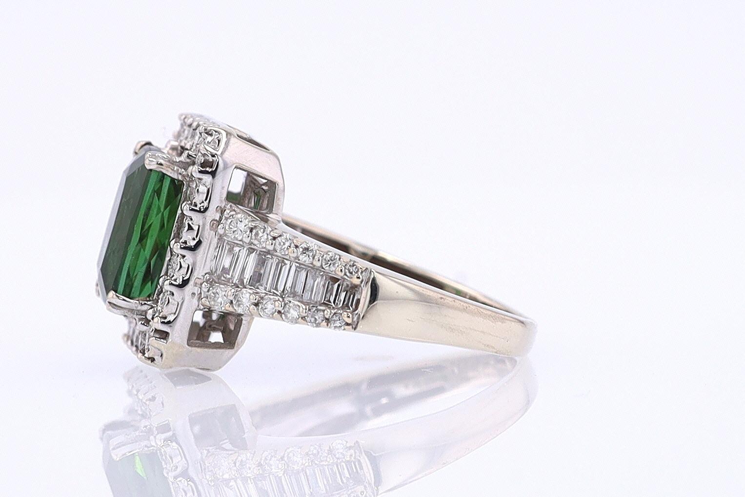 Vintage Green Tourmaline Diamond Halo Gemstone Engagement Ring
