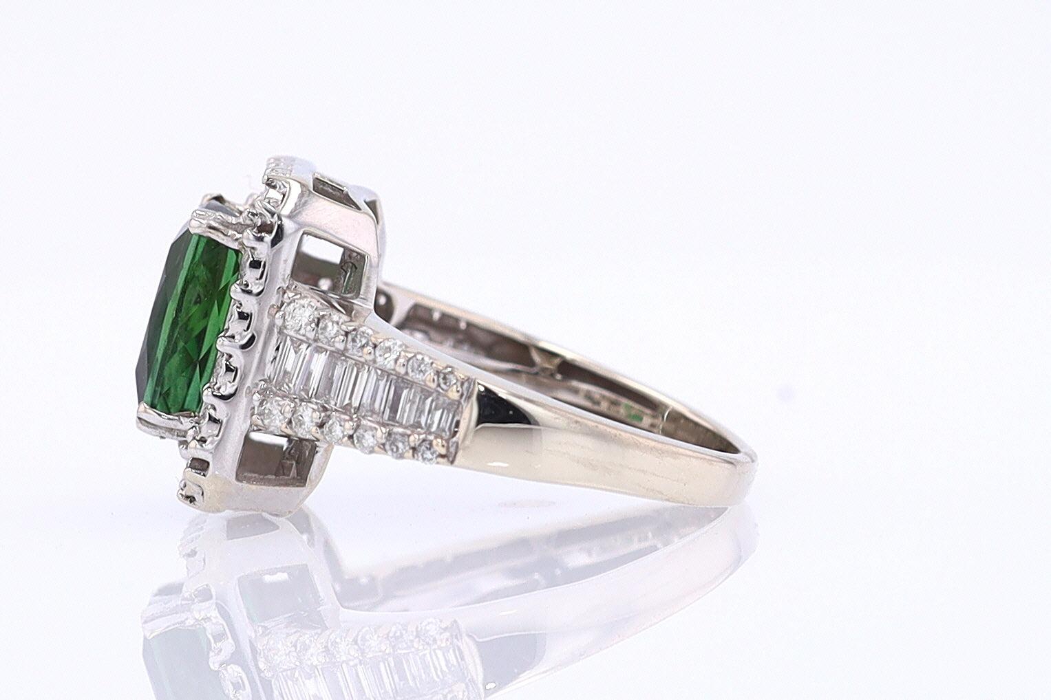 Vintage Green Tourmaline Diamond Halo Gemstone Engagement Ring