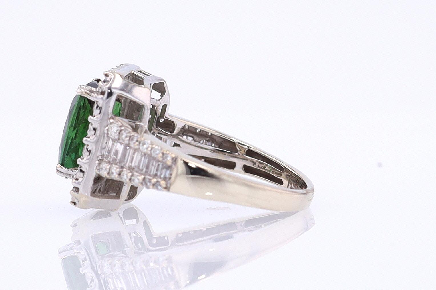 Vintage Green Tourmaline Diamond Halo Gemstone Engagement Ring