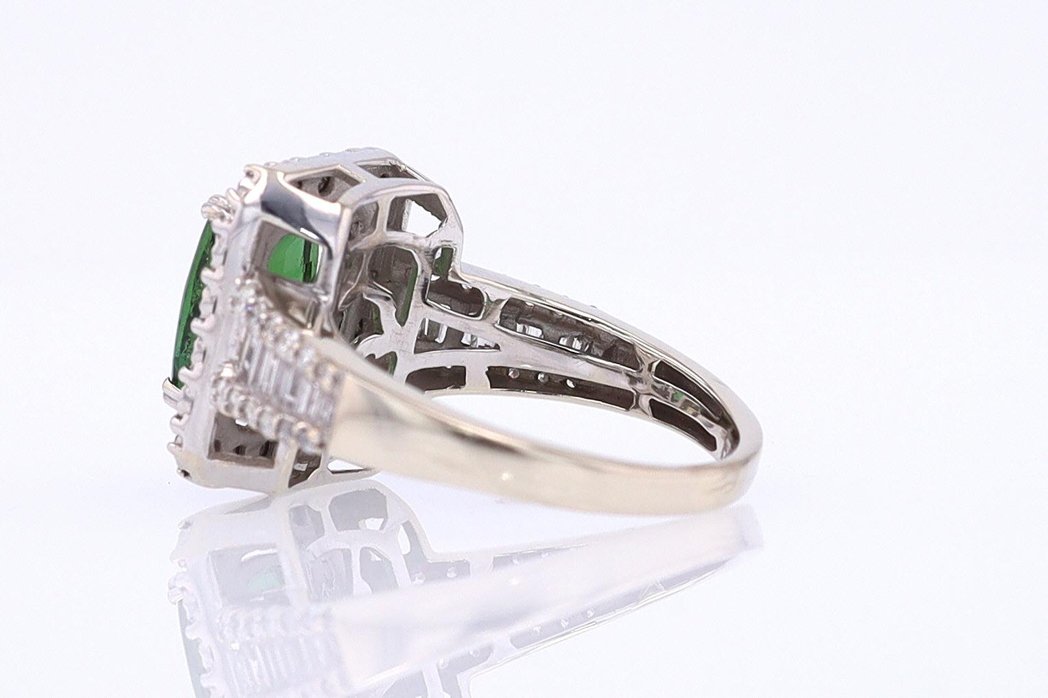 Vintage Green Tourmaline Diamond Halo Gemstone Engagement Ring