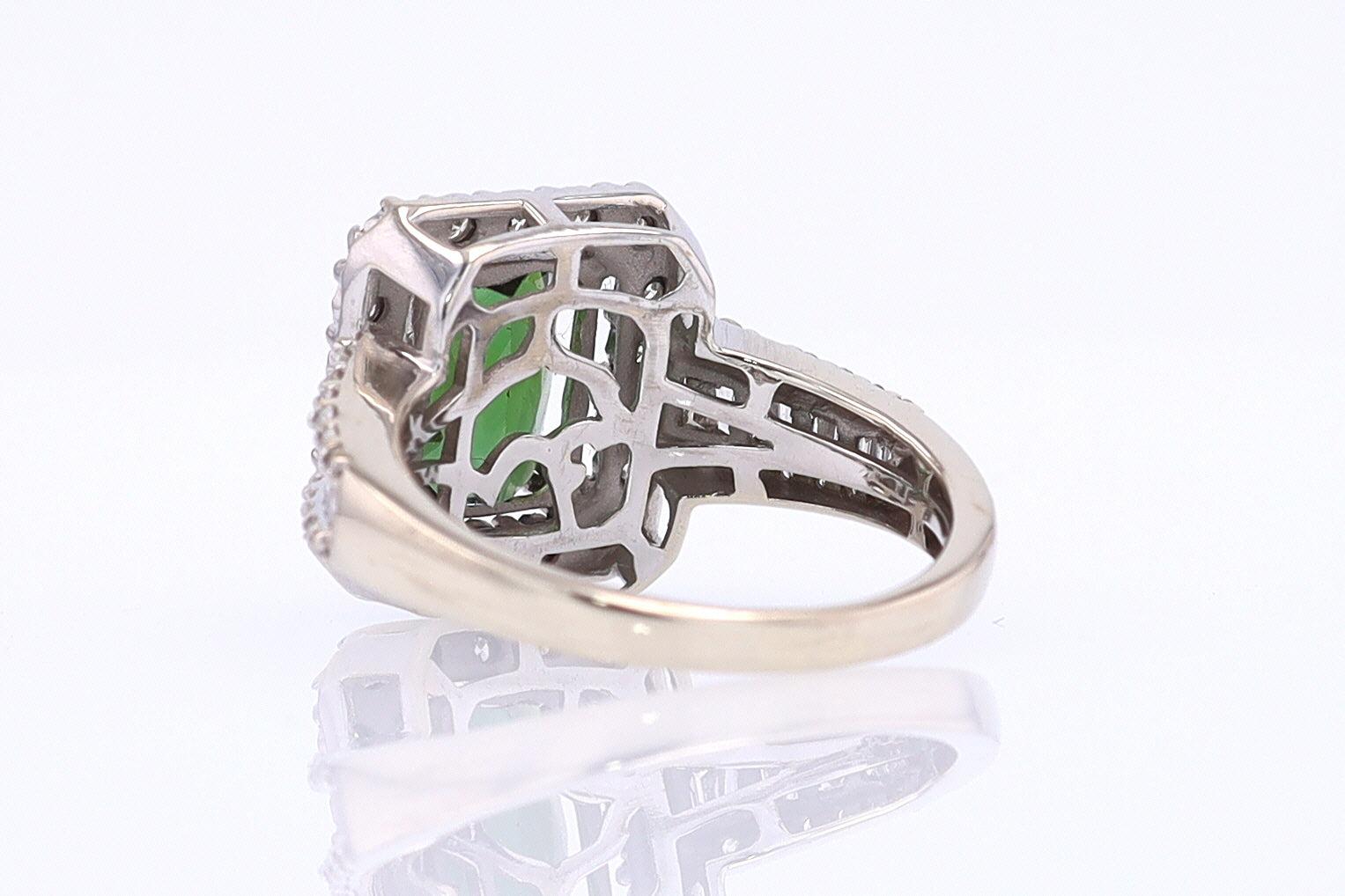 Vintage Green Tourmaline Diamond Halo Gemstone Engagement Ring