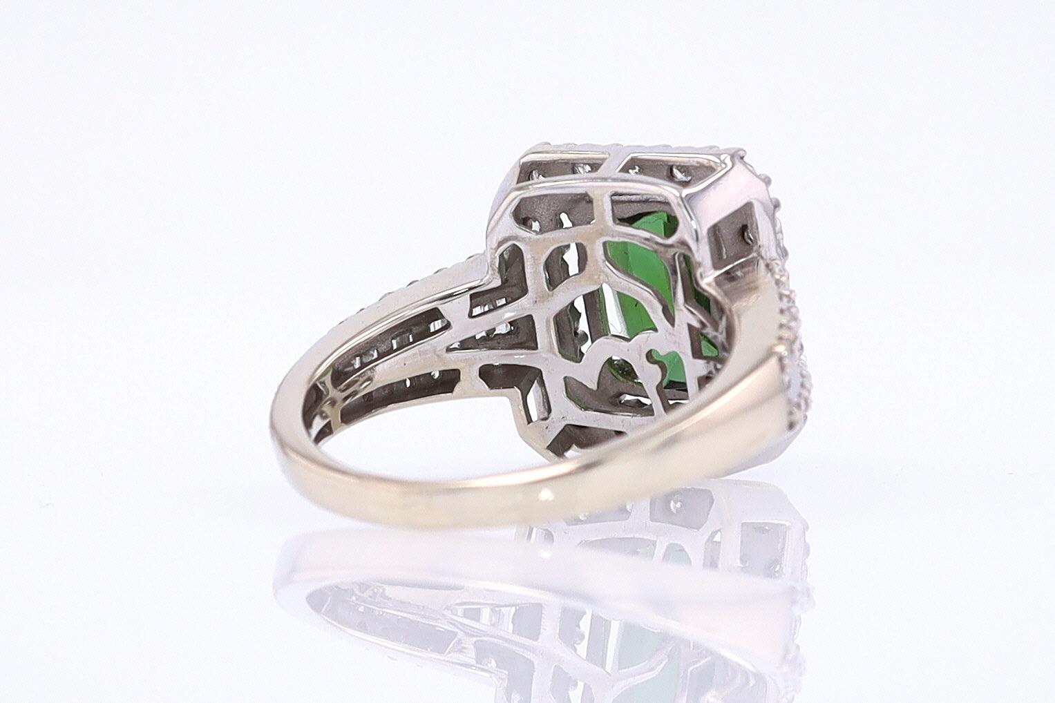 Vintage Green Tourmaline Diamond Halo Gemstone Engagement Ring