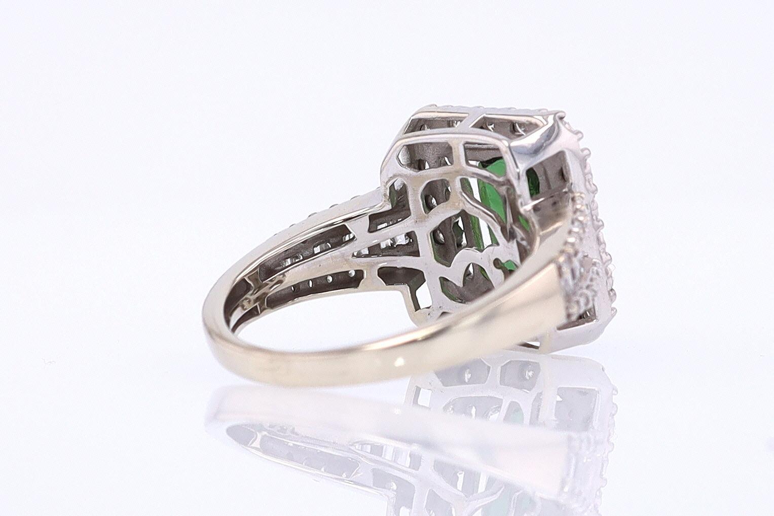 Vintage Green Tourmaline Diamond Halo Gemstone Engagement Ring