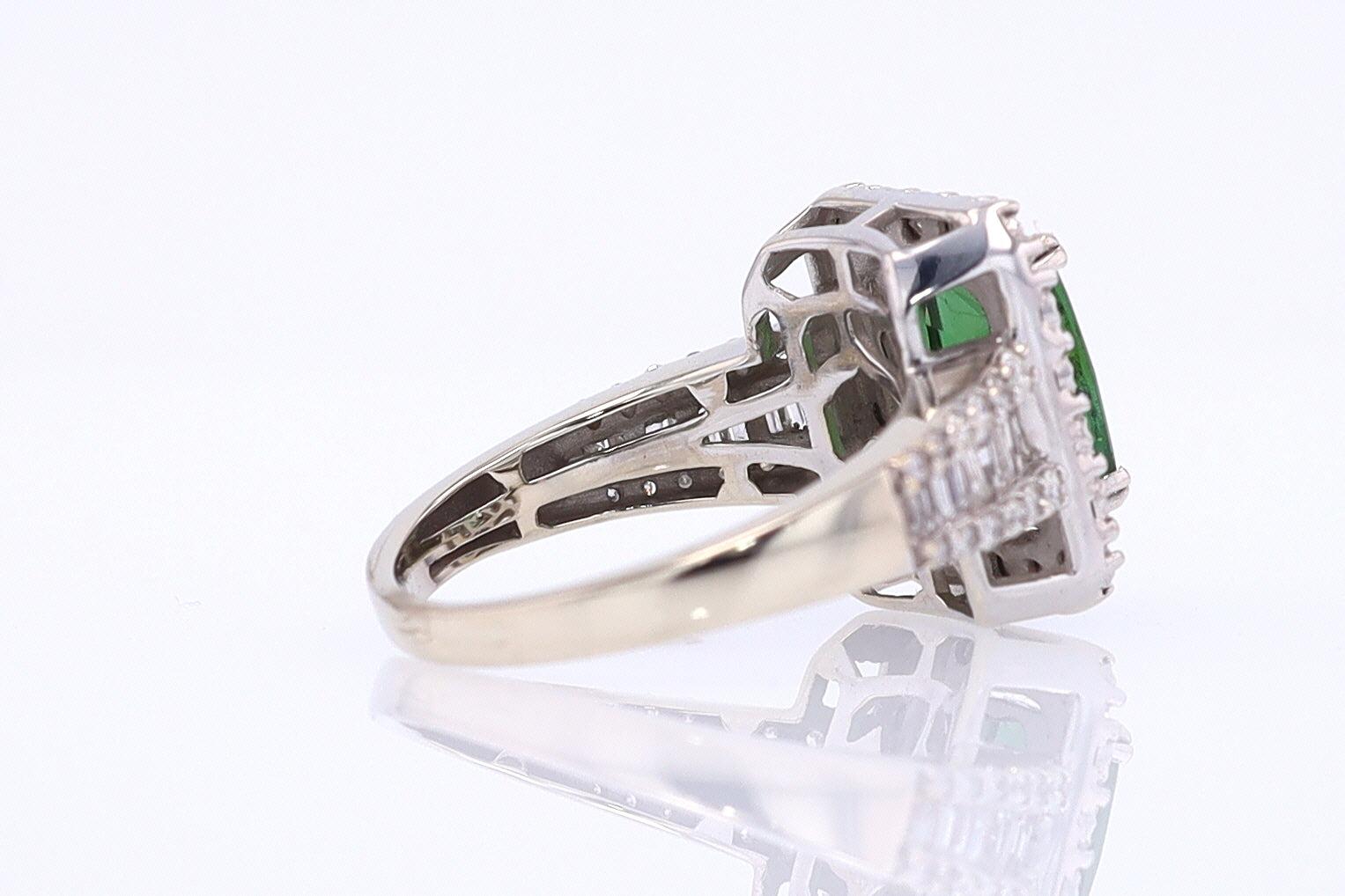 Vintage Green Tourmaline Diamond Halo Gemstone Engagement Ring