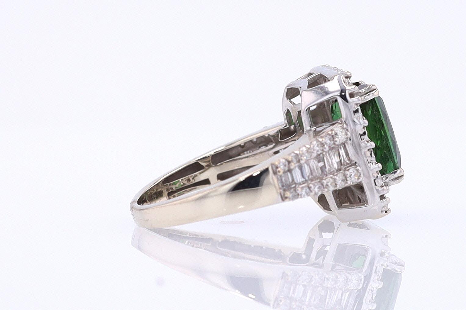 Vintage Green Tourmaline Diamond Halo Gemstone Engagement Ring