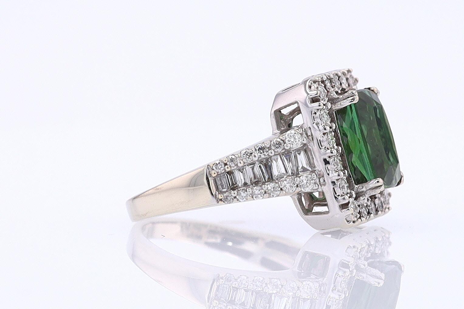 Vintage Green Tourmaline Diamond Halo Gemstone Engagement Ring