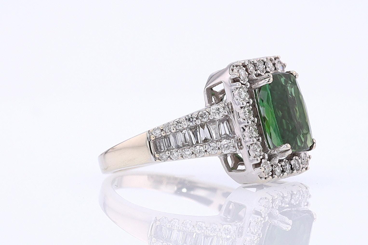 Vintage Green Tourmaline Diamond Halo Gemstone Engagement Ring