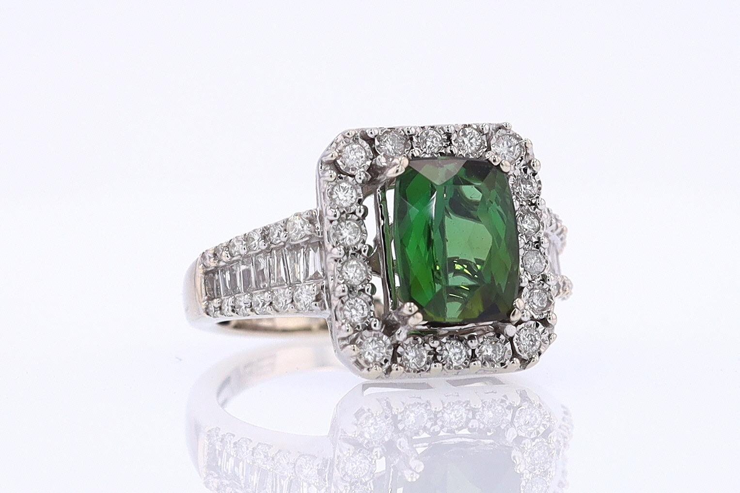 Vintage Green Tourmaline Diamond Halo Gemstone Engagement Ring