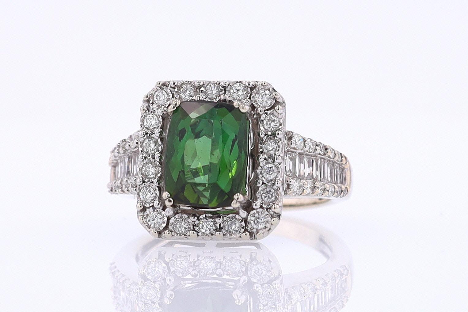 Vintage Green Tourmaline Diamond Halo Gemstone Engagement Ring