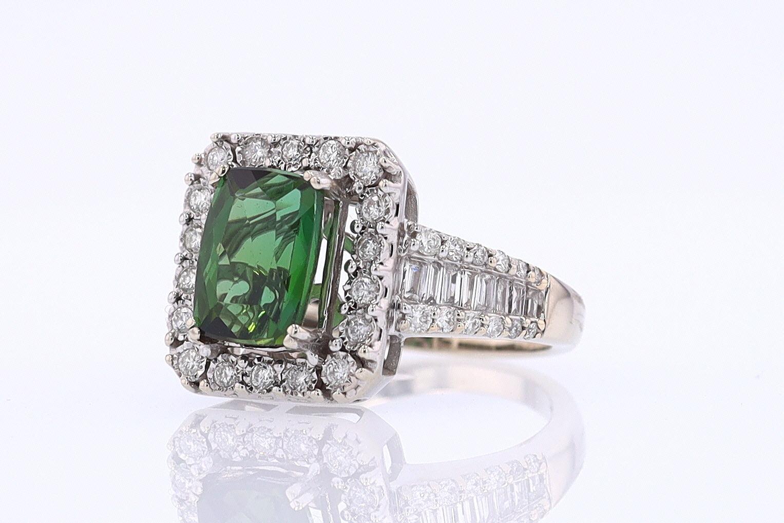 Vintage Green Tourmaline Diamond Halo Gemstone Engagement Ring