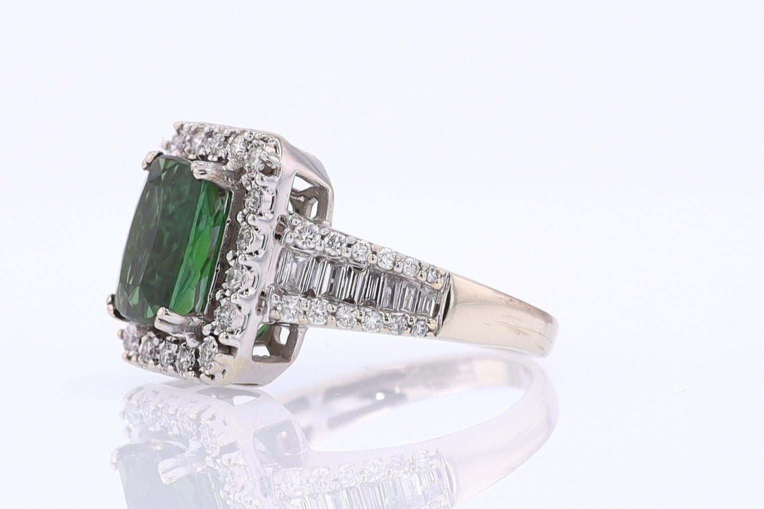 Vintage Green Tourmaline Diamond Halo Gemstone Engagement Ring