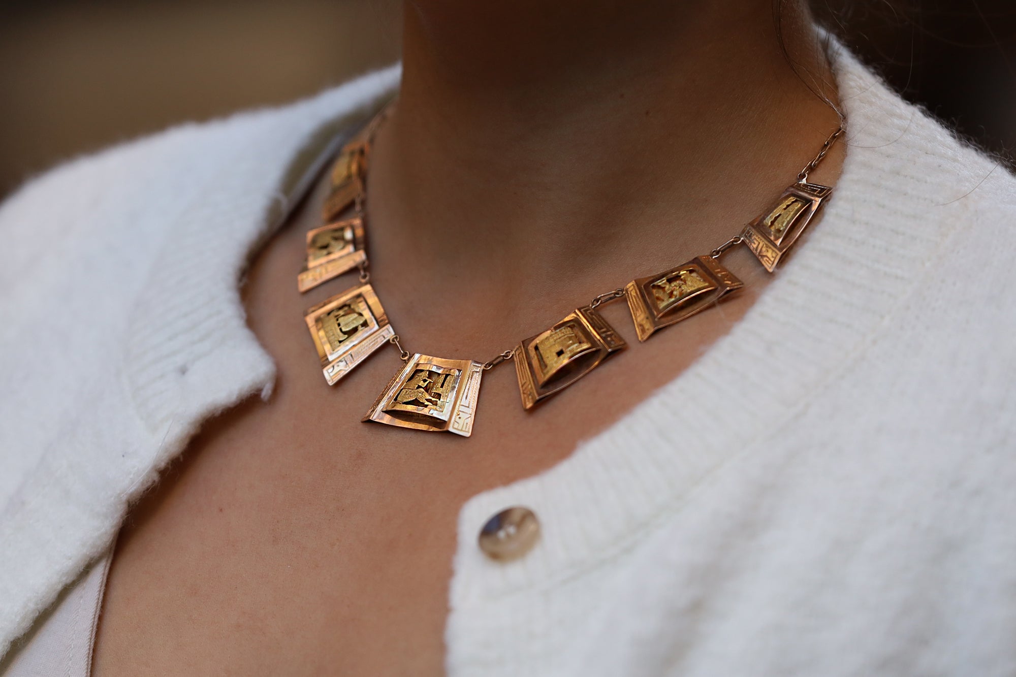 Vintage High Karat Gold Mayan Peruvian Story Necklace